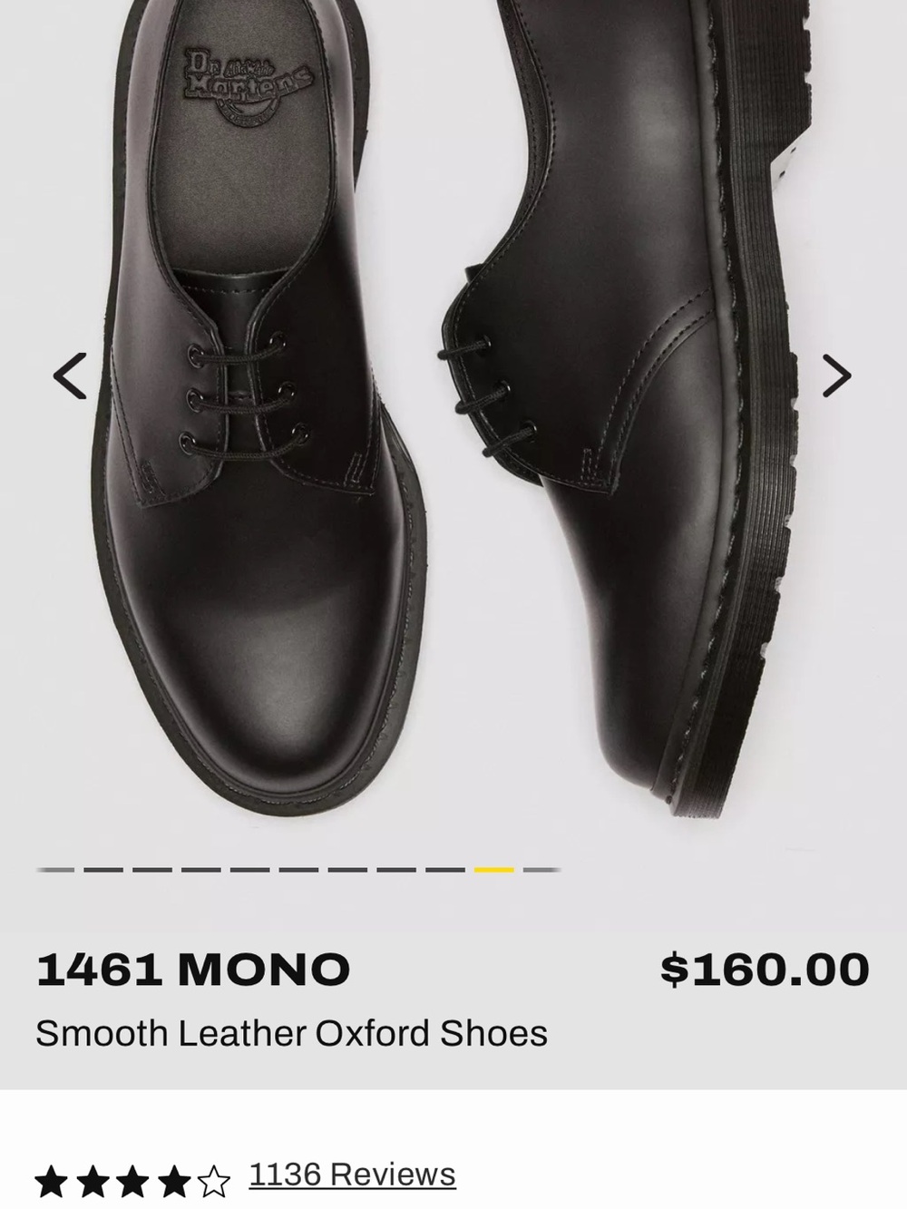 Dr. Martens Black 1461 MONO
Smooth Leather Oxford Shoes - minimalist style